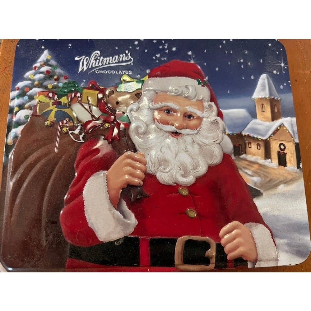 Whitman's Chocolates Christmas Santa Claus Collectible Tin Embossed Holiday 2014